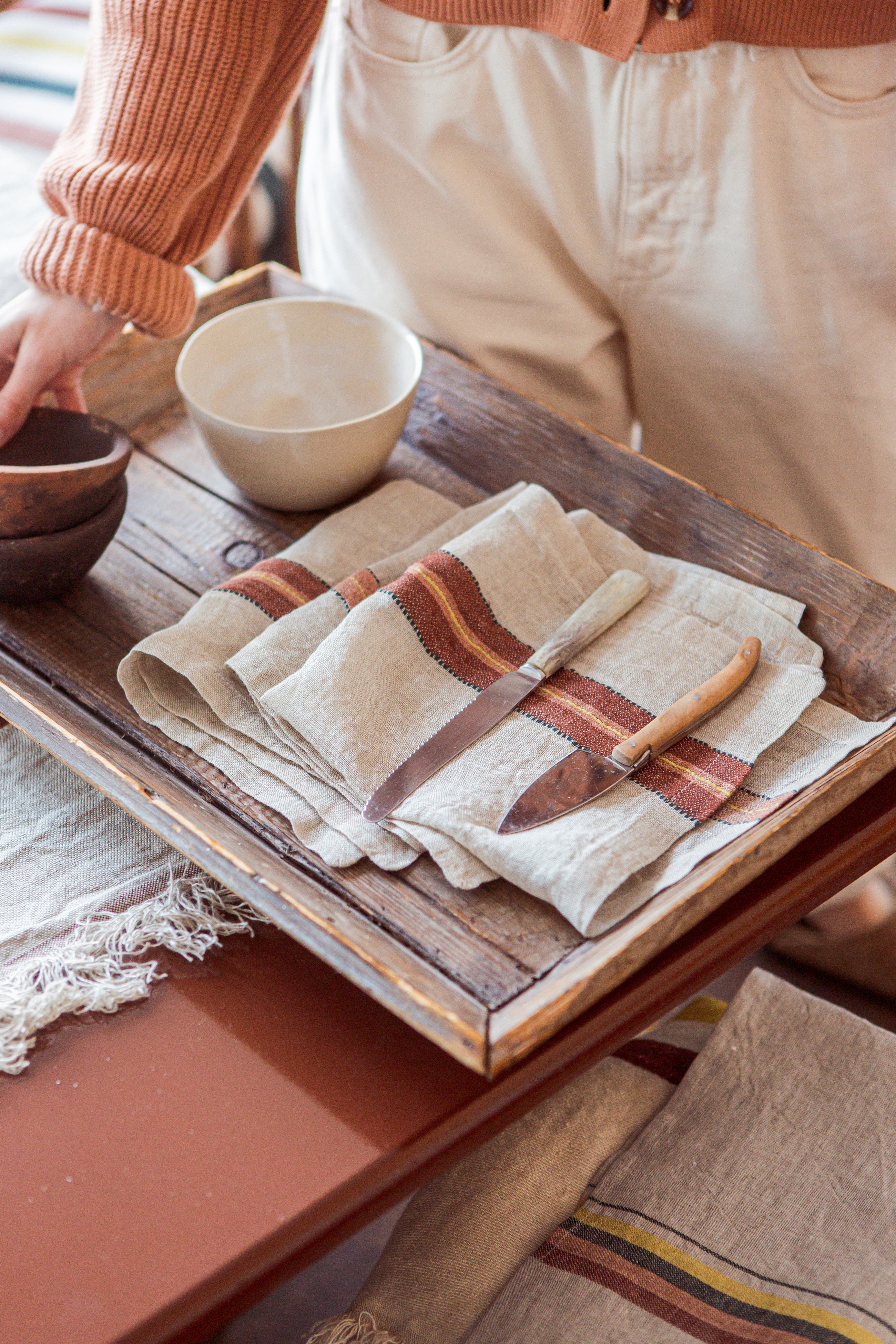 Servilletas beige y rosa