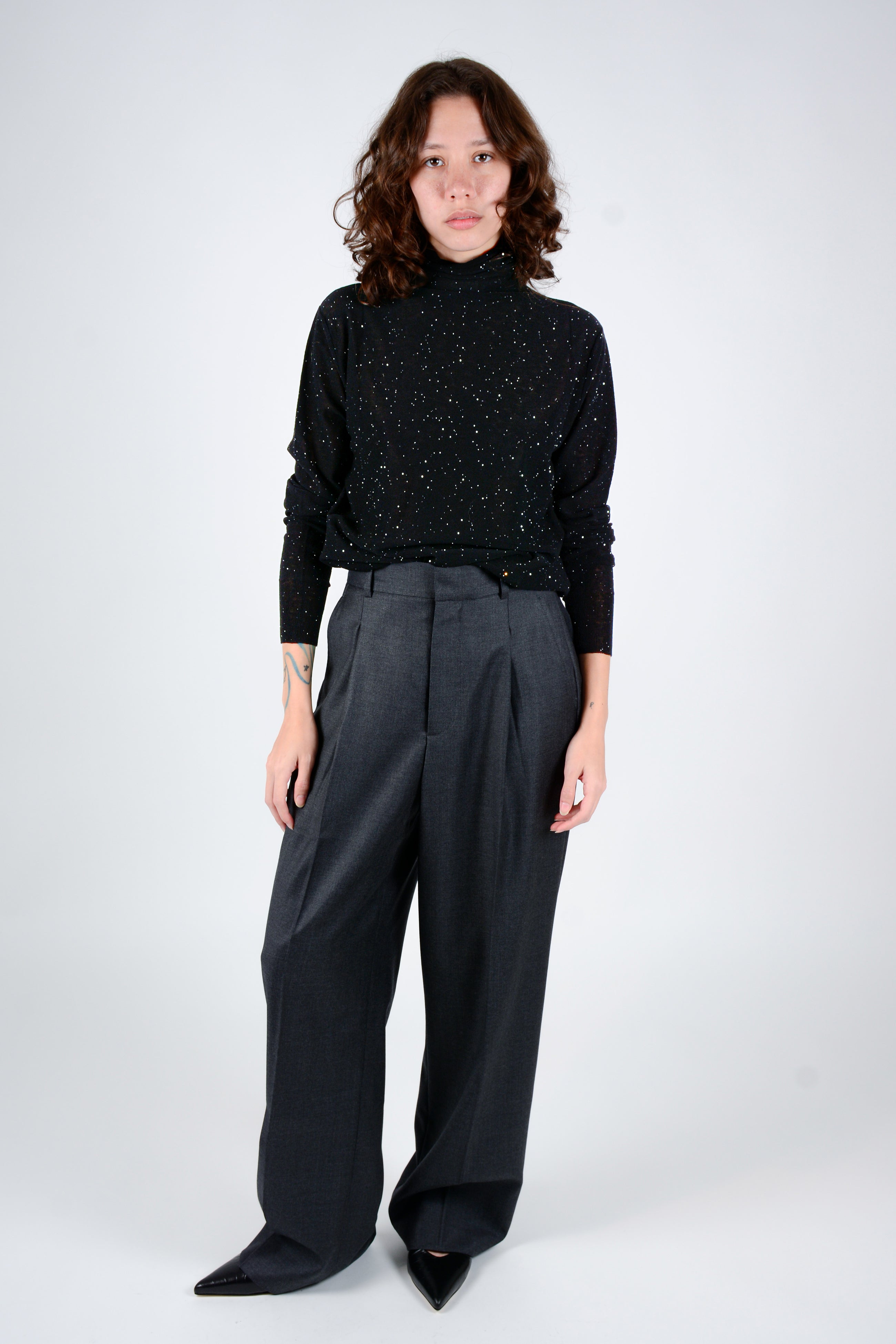 Top micro micro brillo cuello alto