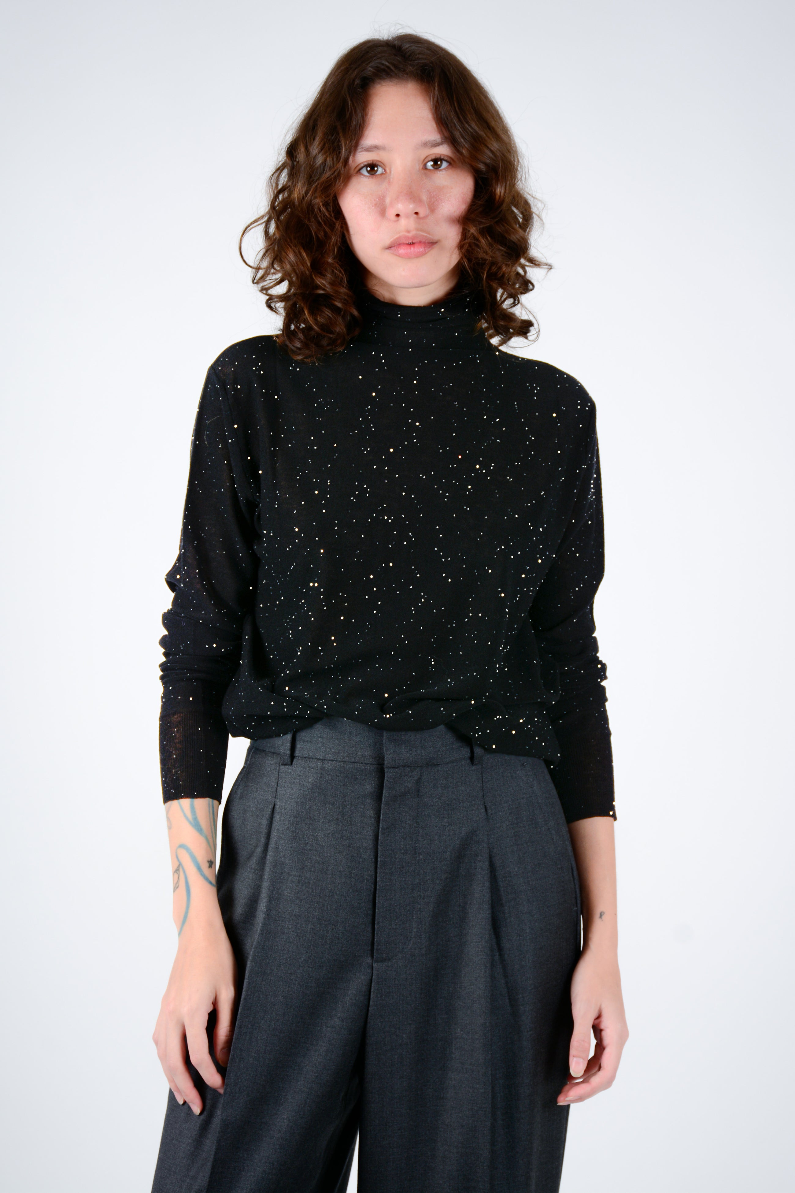 Top micro micro brillo cuello alto