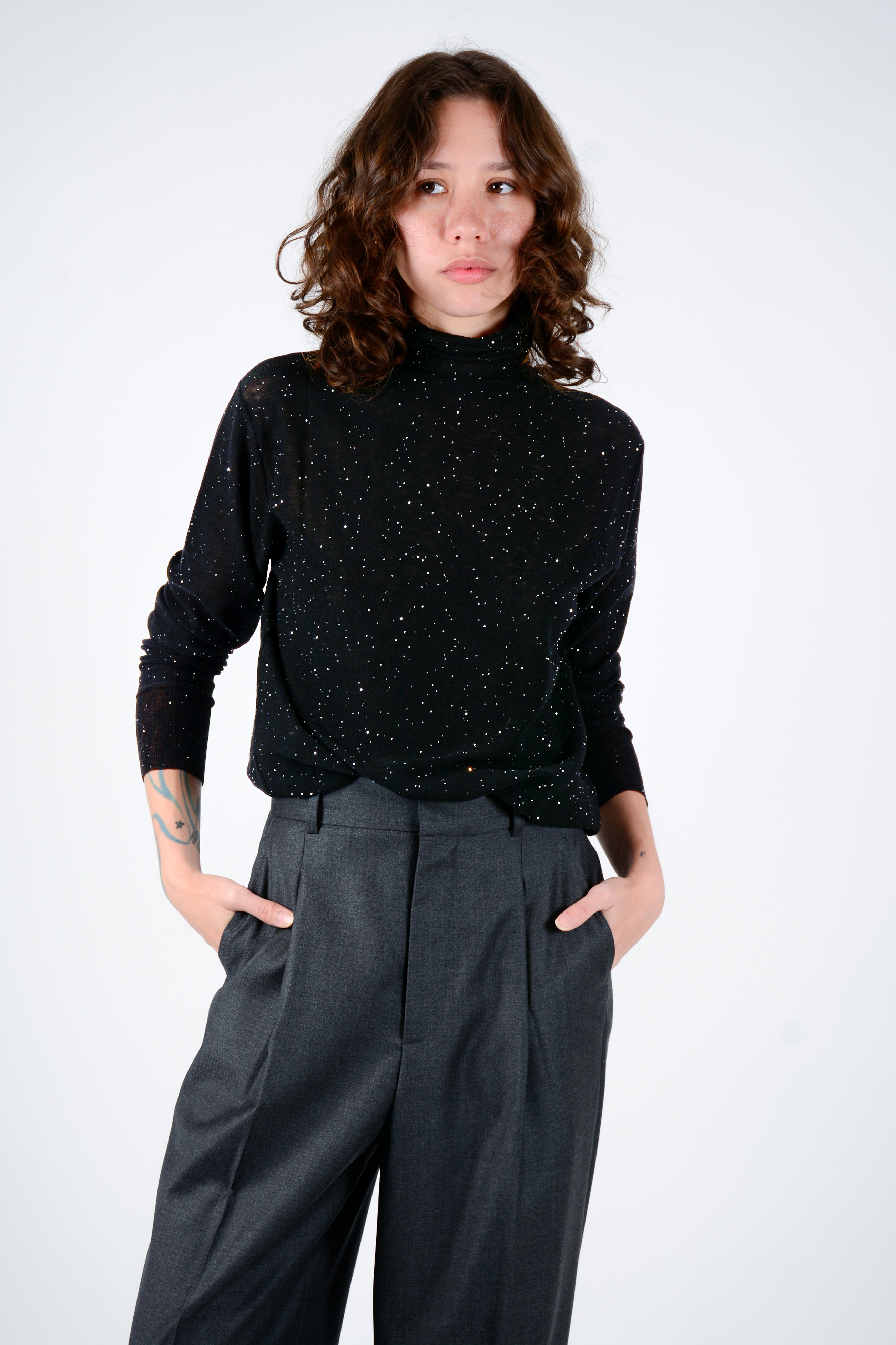 Top micro micro brillo cuello alto