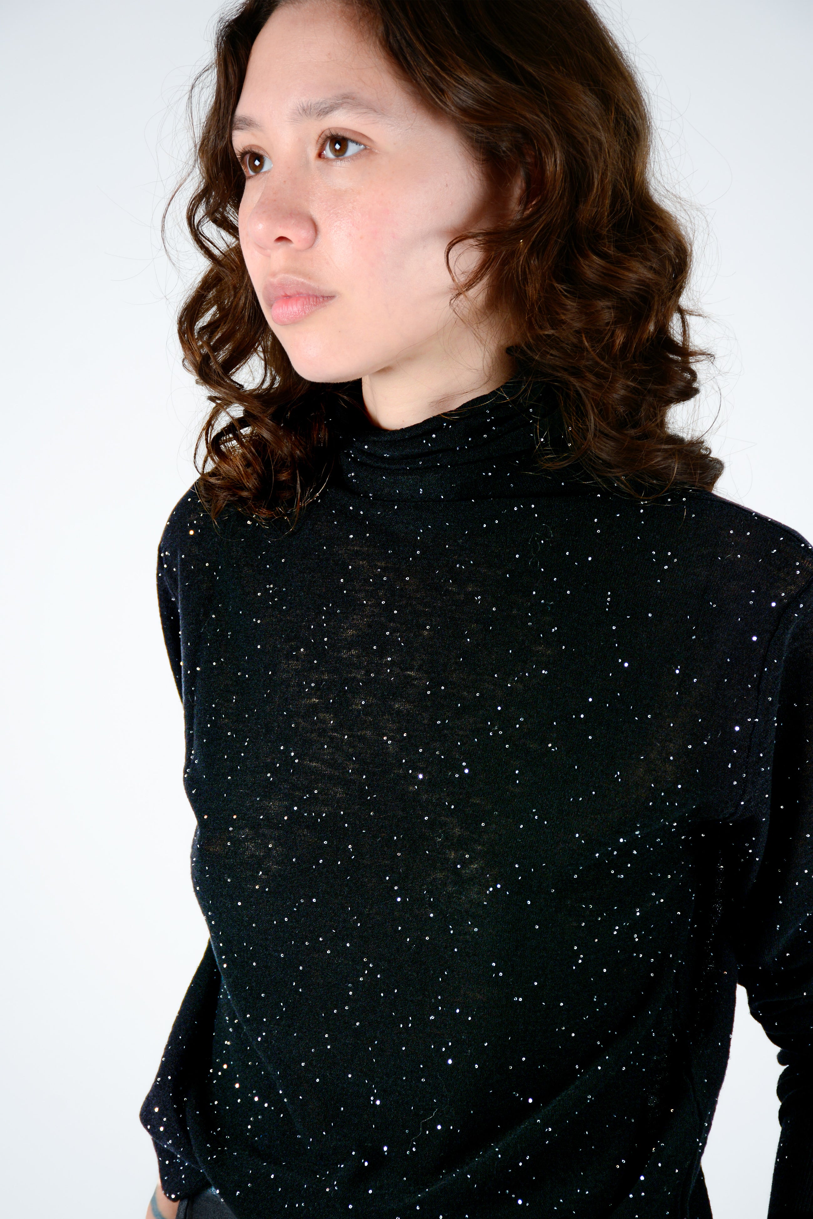 Top micro micro brillo cuello alto