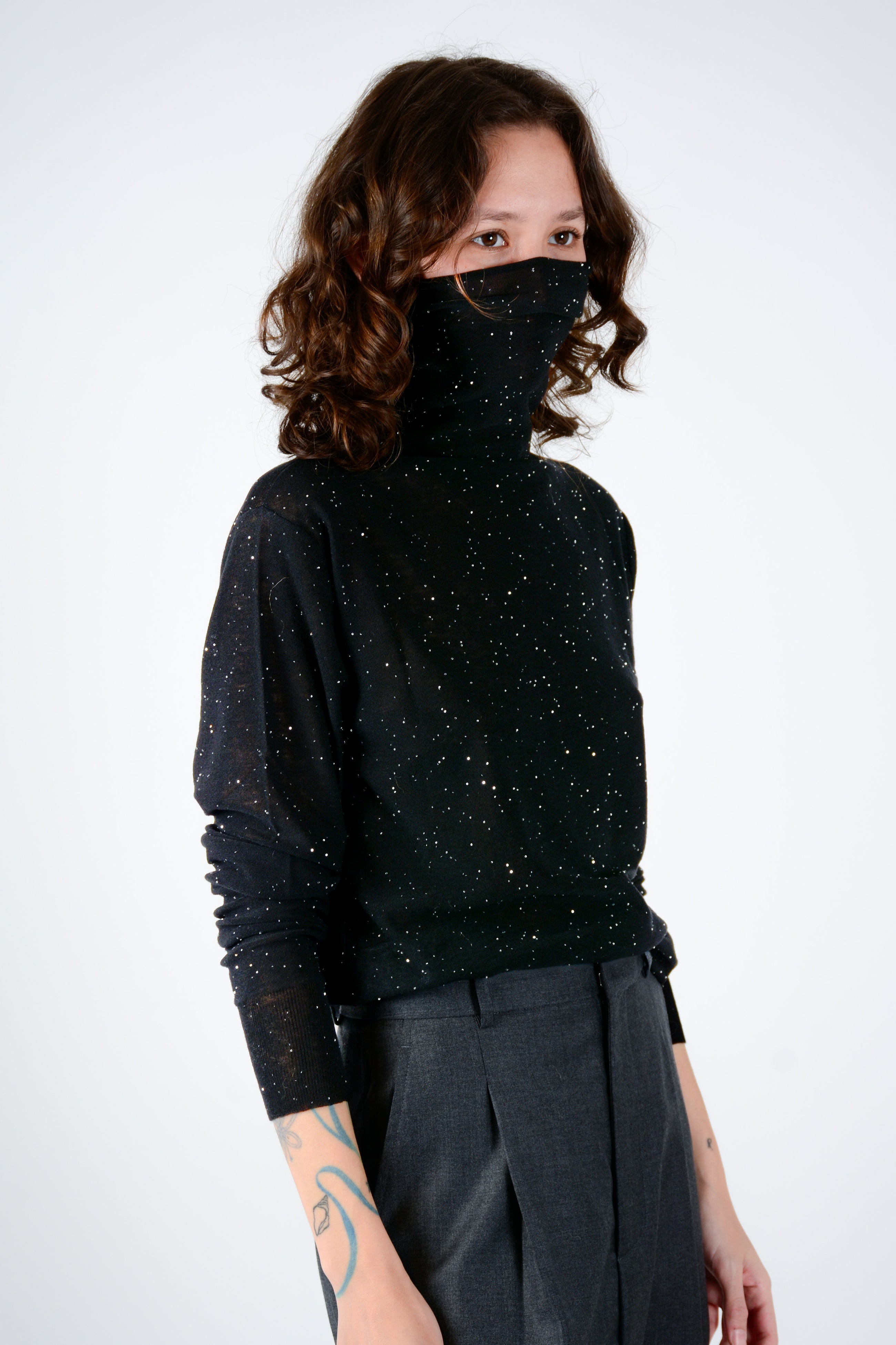 Top micro micro brillo cuello alto