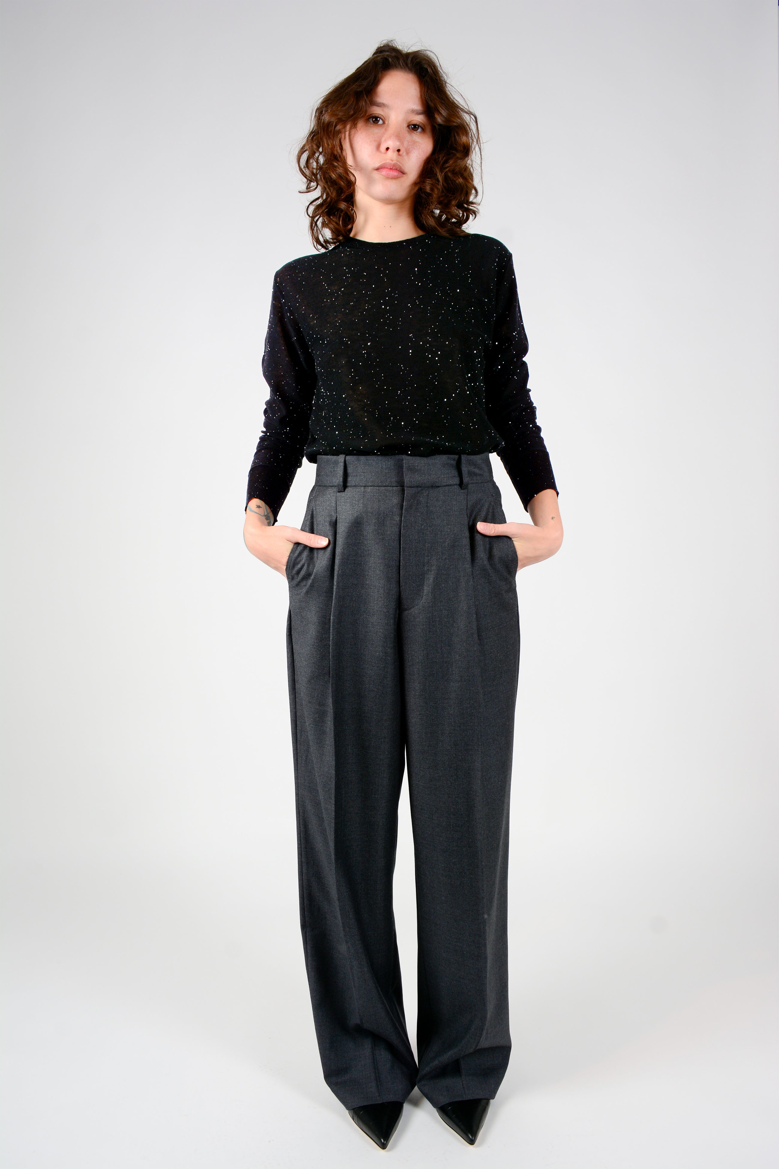 Top micro micro brillo cuello redondo