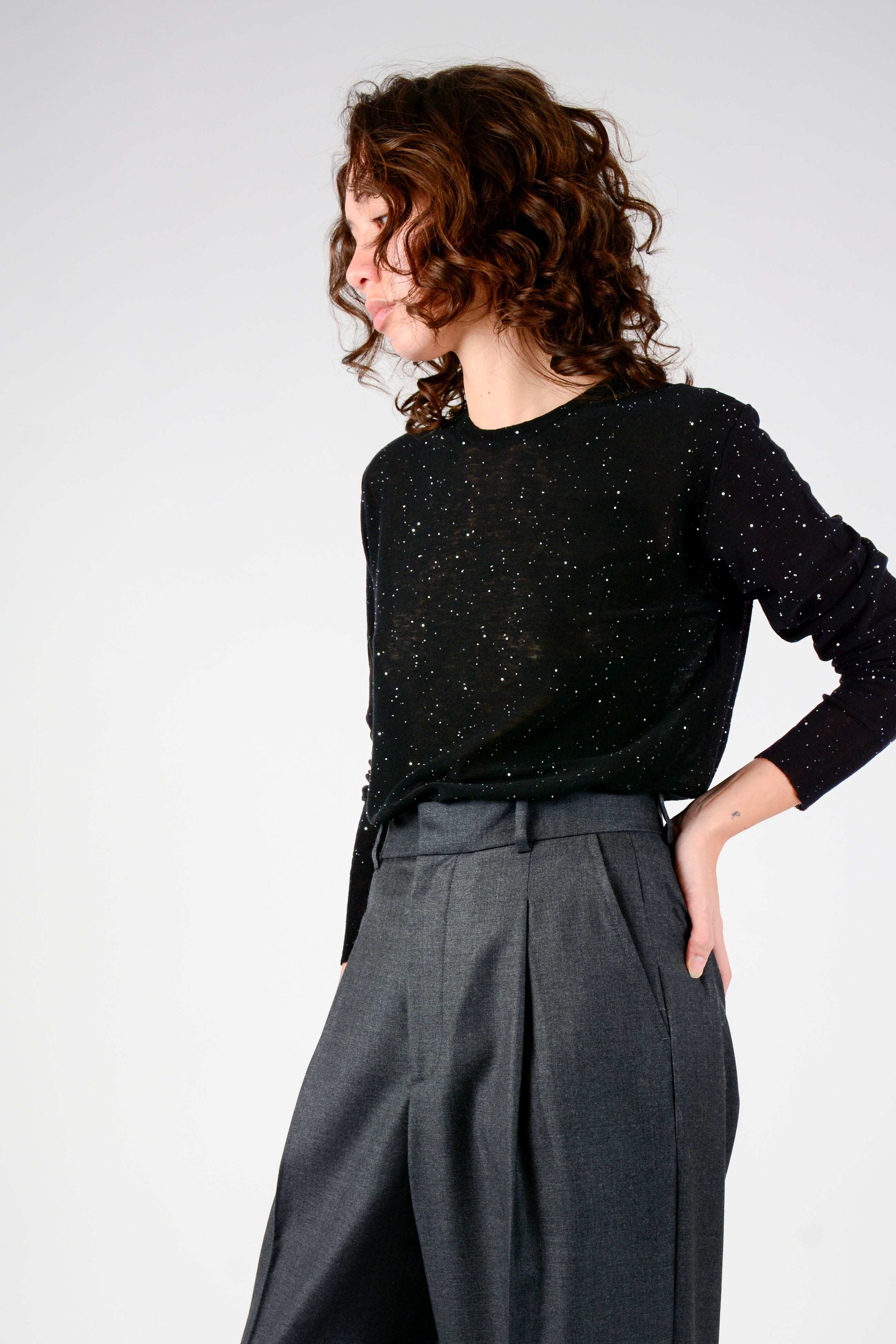 Top micro micro brillo cuello redondo