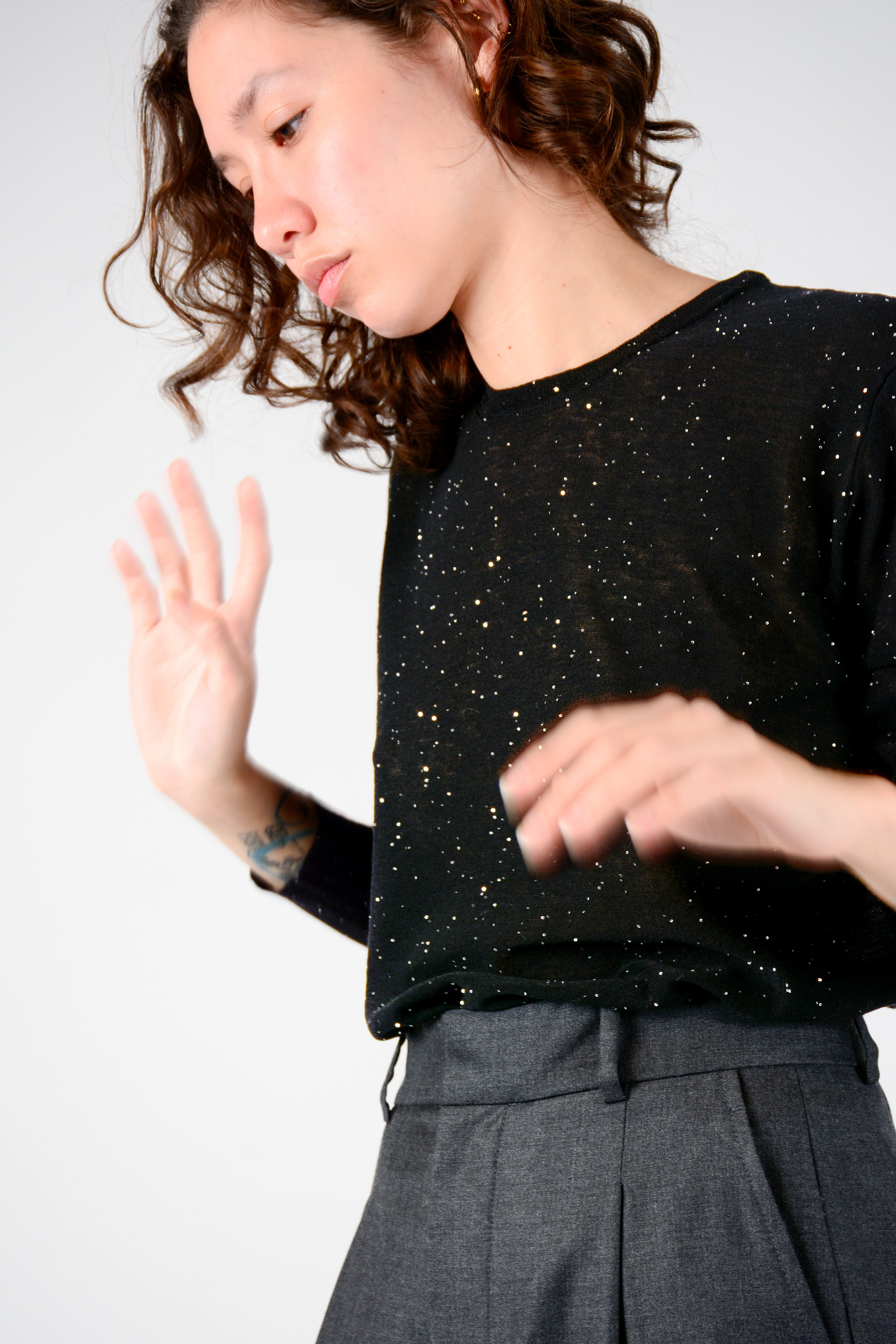 Top micro micro brillo cuello redondo