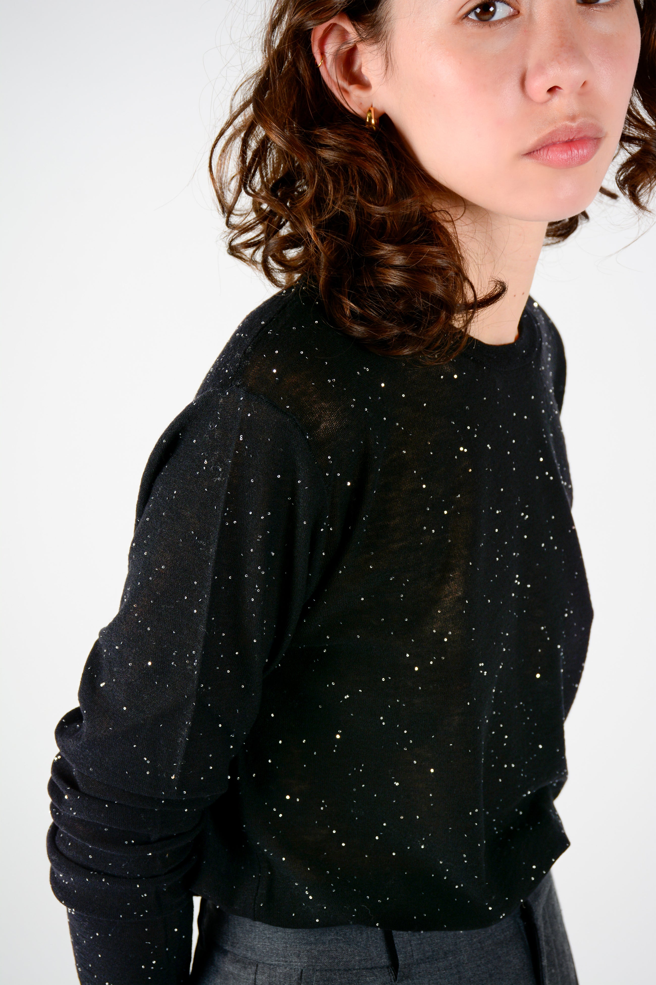 Top micro micro brillo cuello redondo