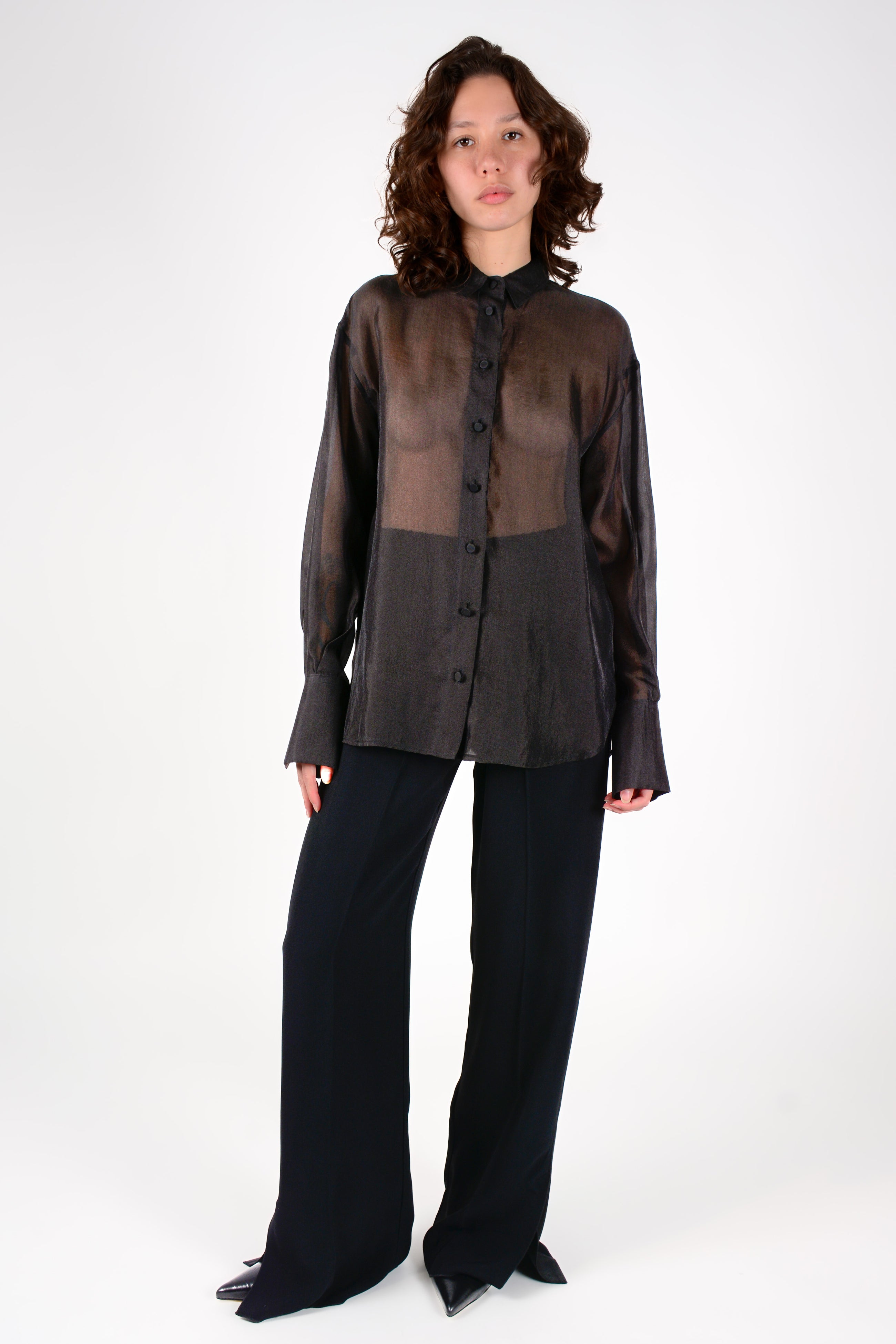 Pantalón recto cinta raso lateral