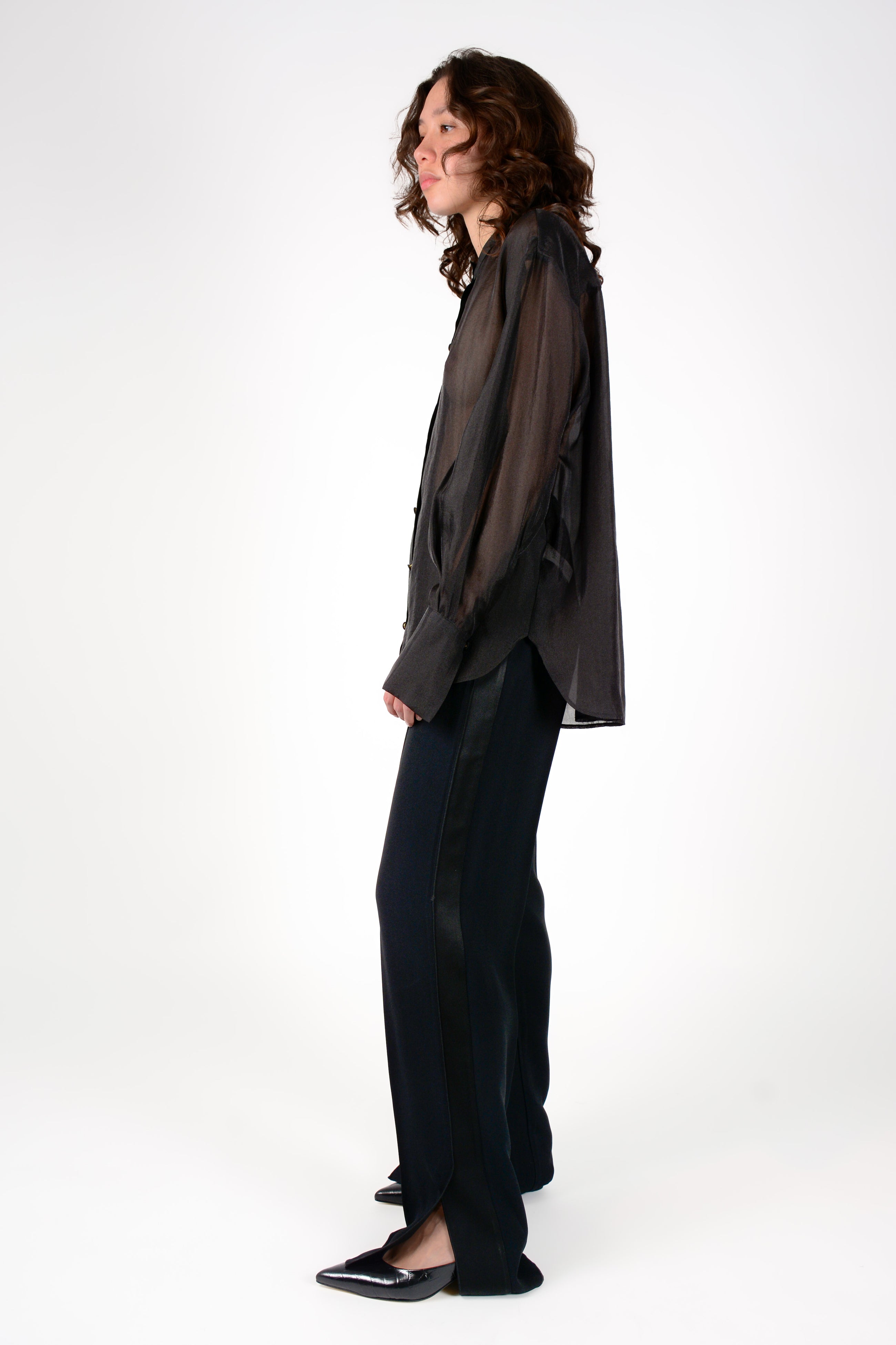 Pantalón recto cinta raso lateral