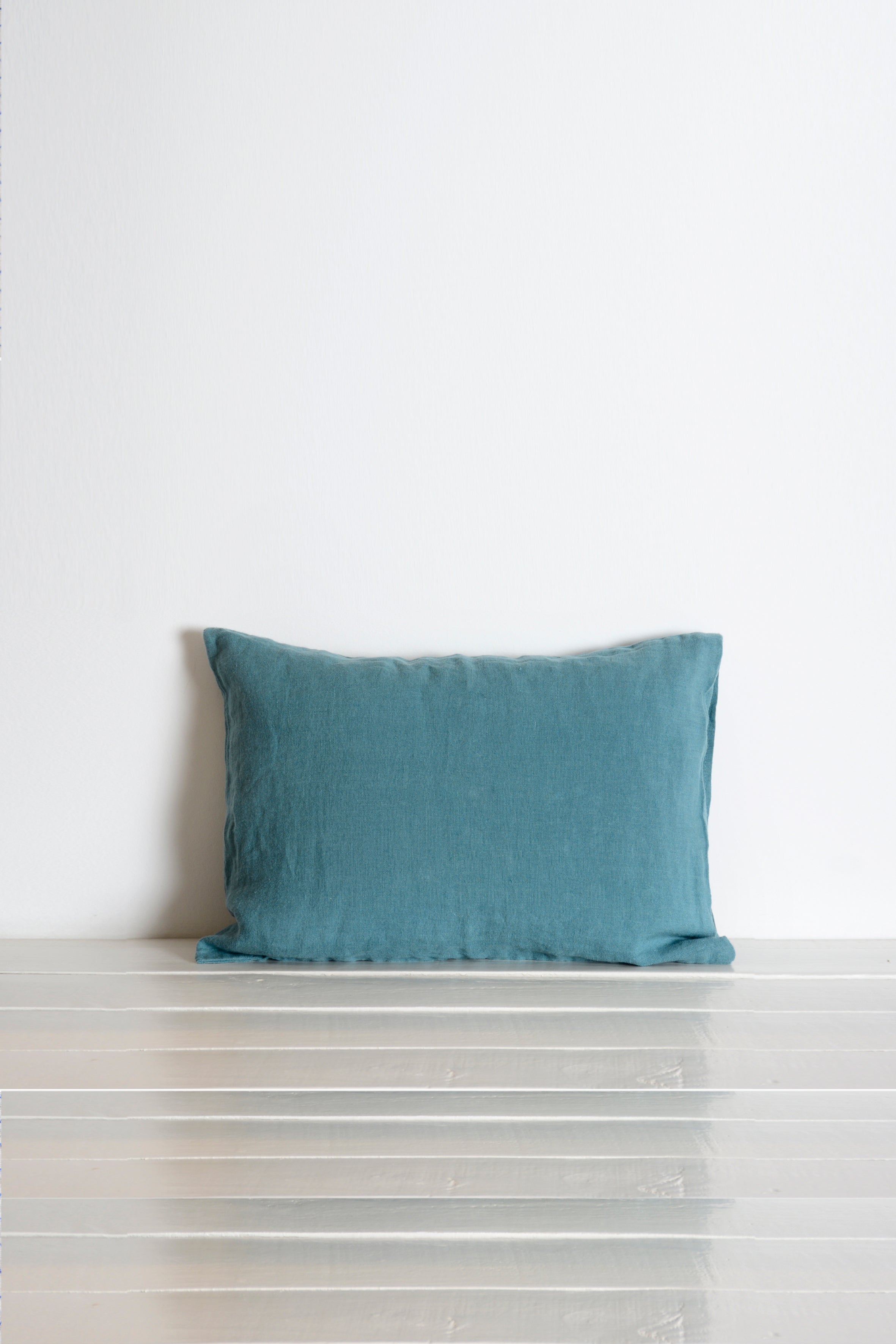 Cojín lino lavado verde-azul