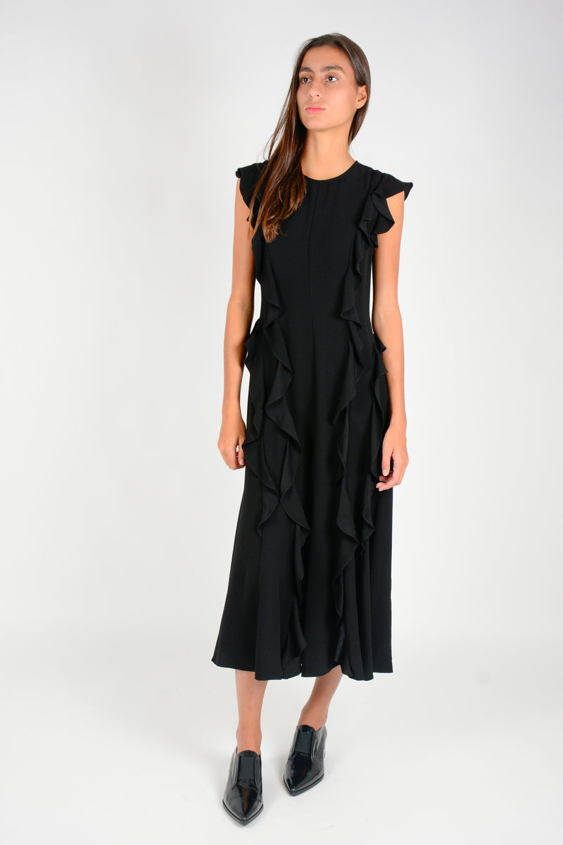 Vestido volantes verticales midi