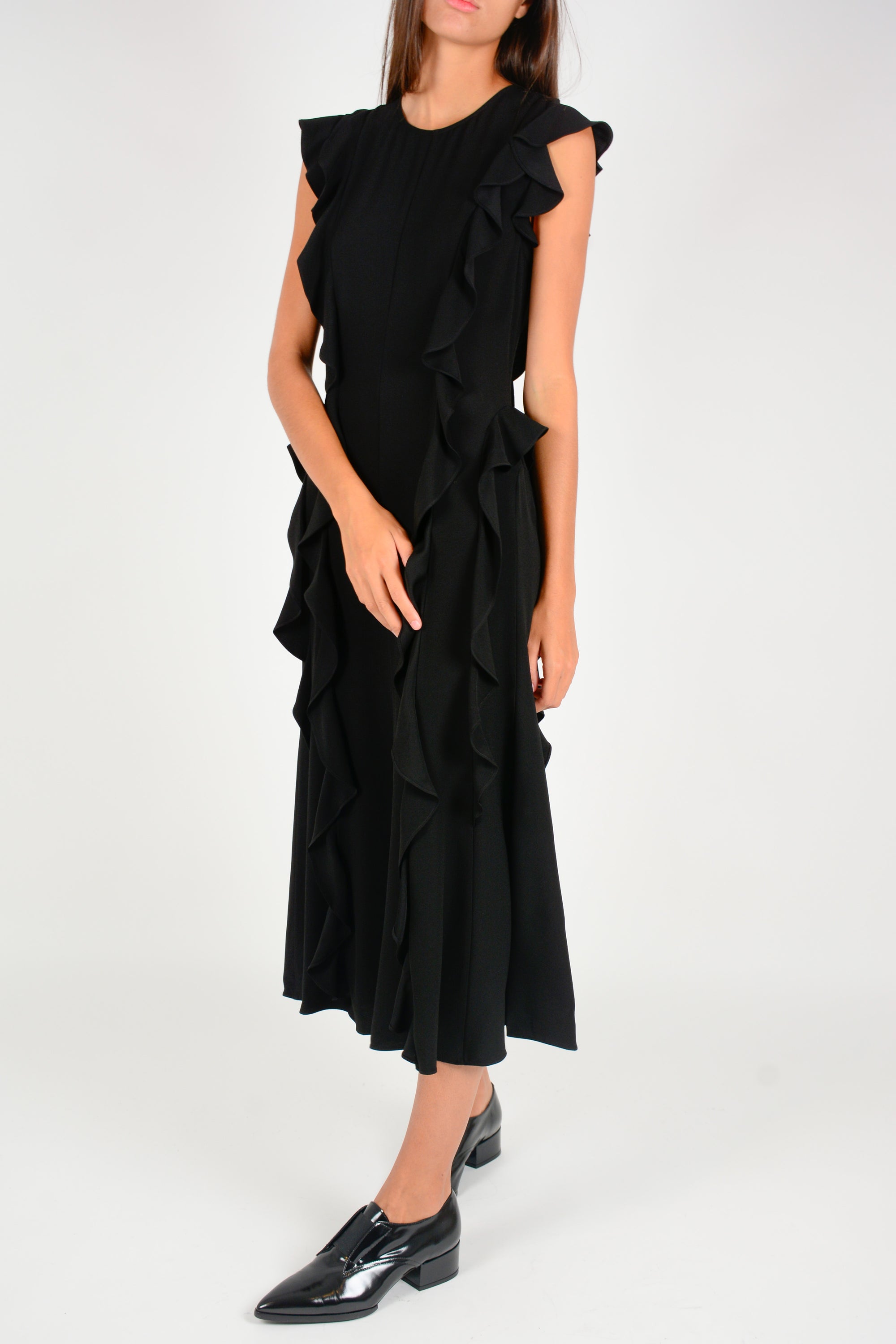 Vestido volantes verticales midi