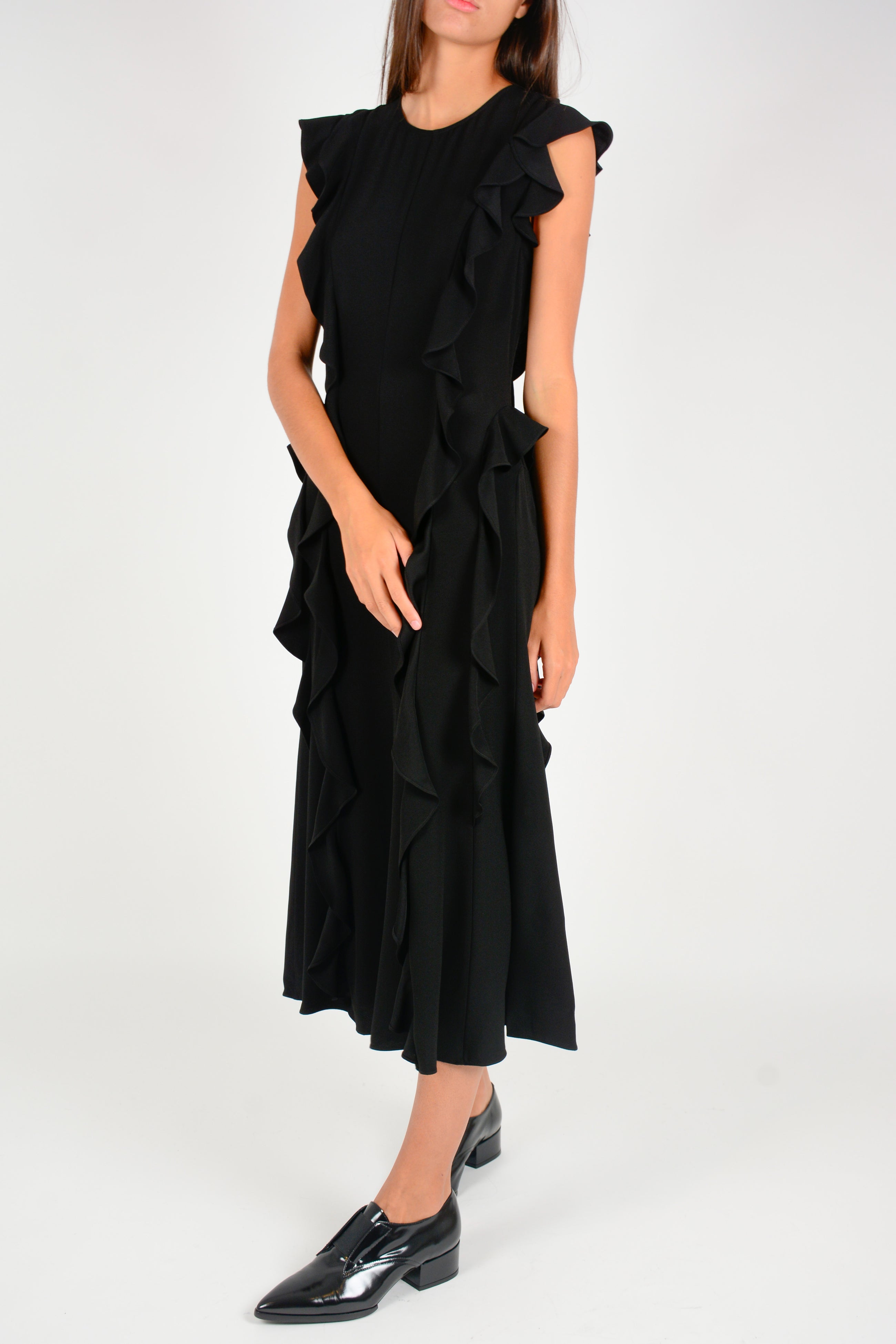 Vestido volantes verticales midi