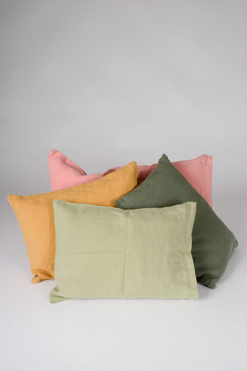 Fennel washed linen cushion