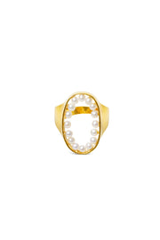 Anillo sello hueco perlas alrededor