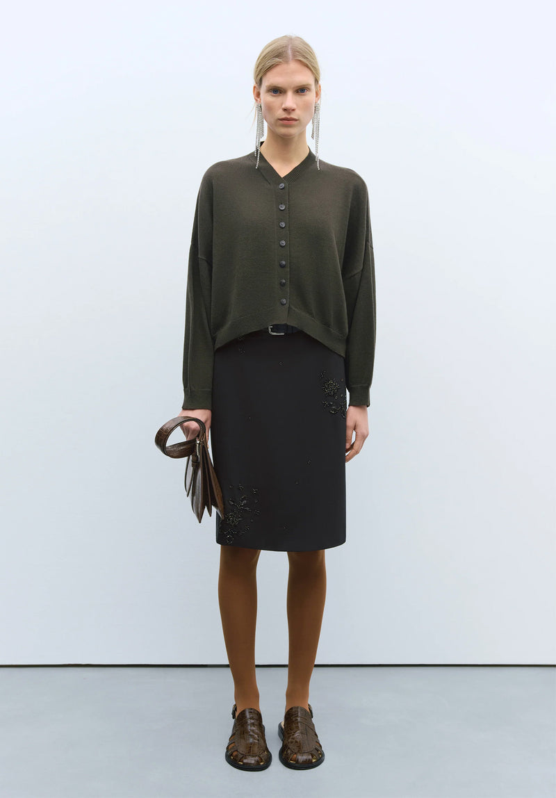 Cárdigan cotton & cashmere dark moss