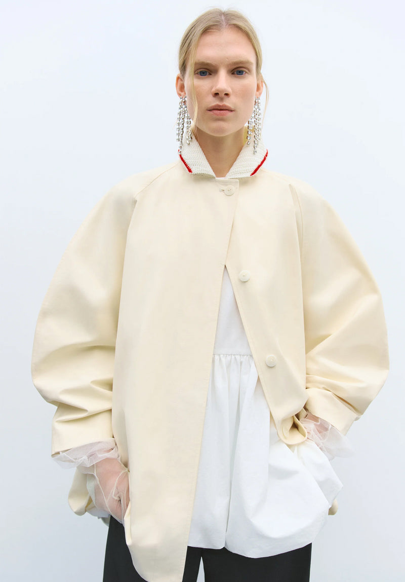Chaqueta crochet collar crema