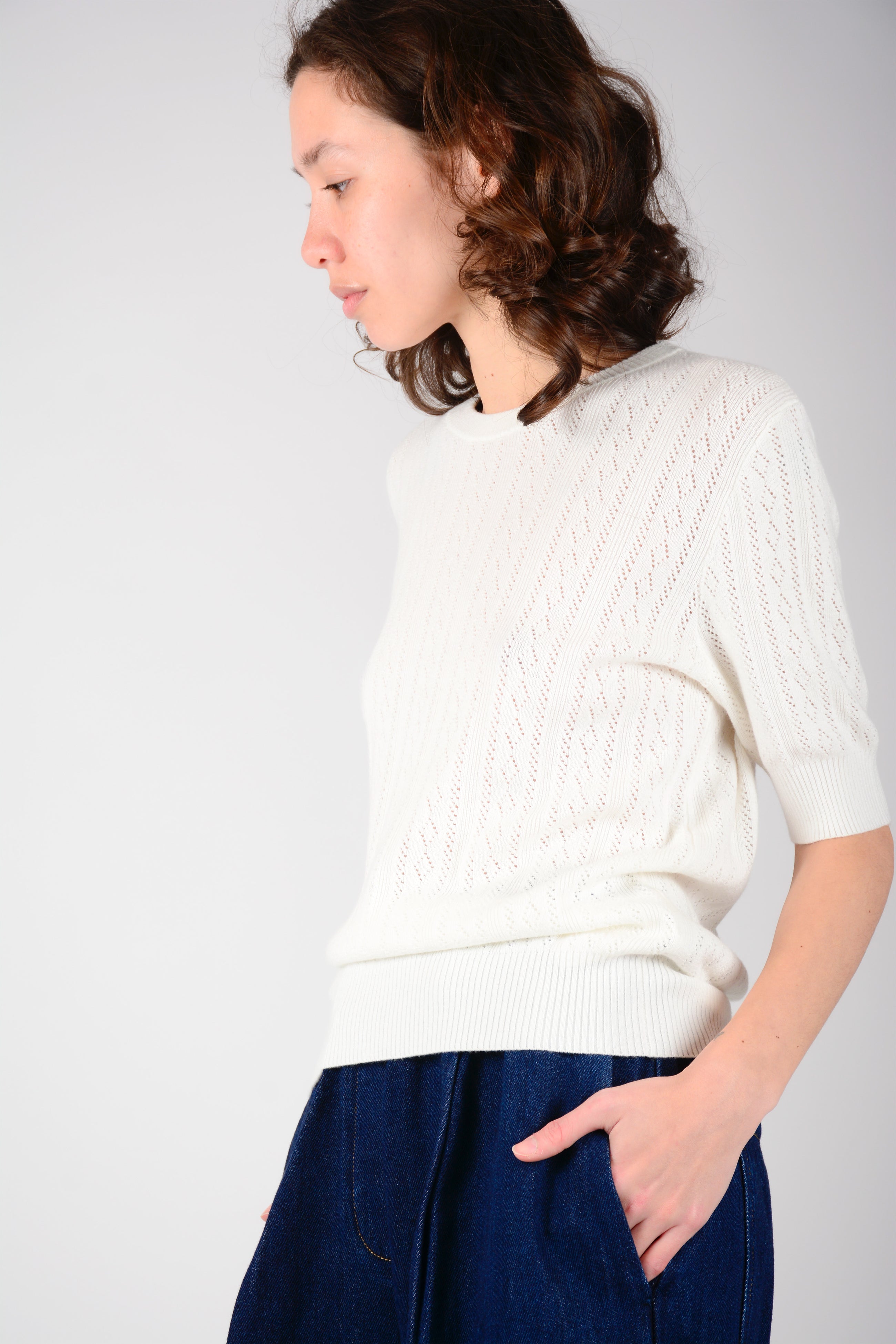 Top Pointelle manga corta