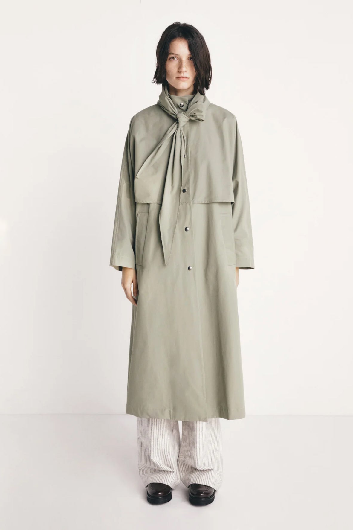 Trench coat with hood scarf