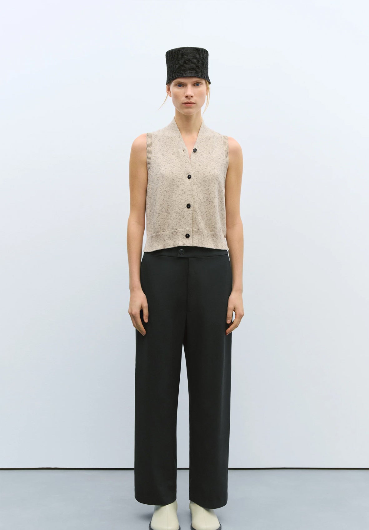 Chaleco flecked cotton vest natural