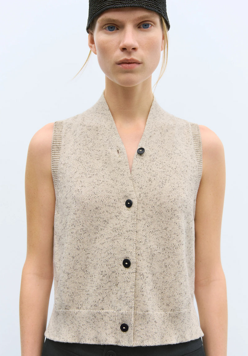 Chaleco flecked cotton vest natural