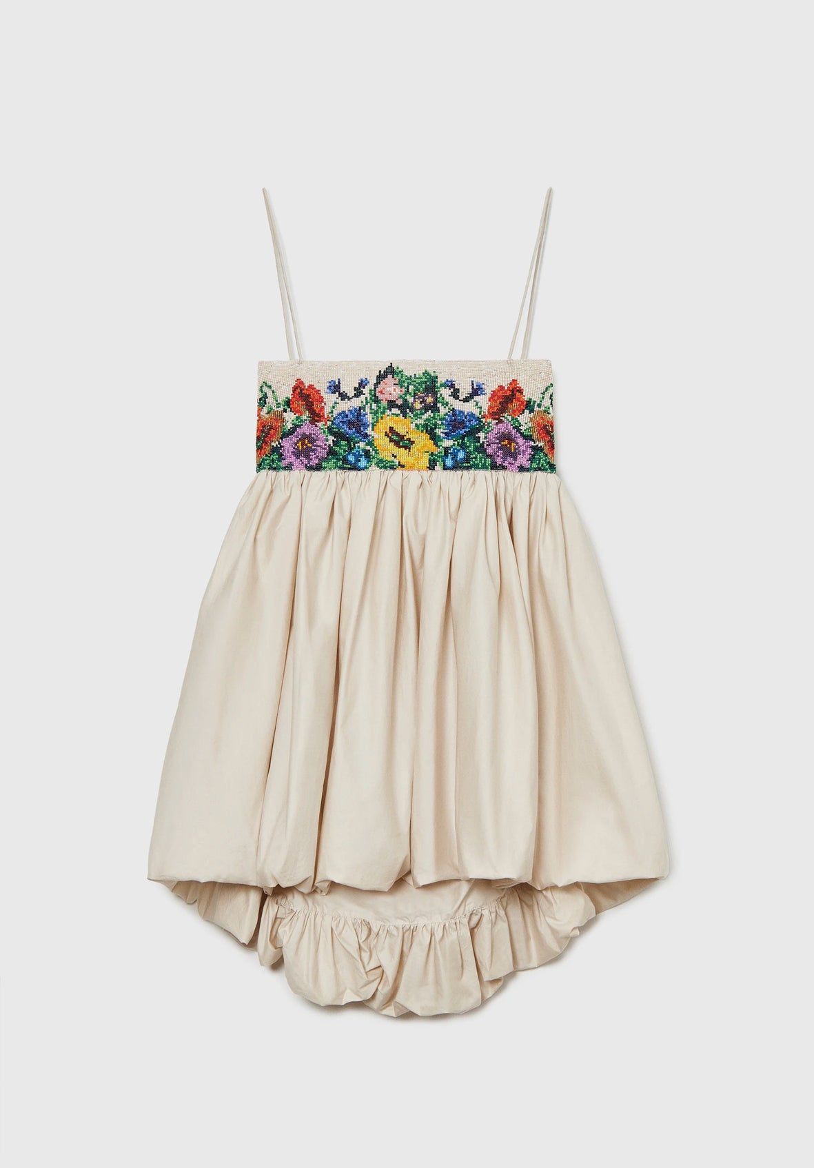 Vestido handmade beaded mini crema