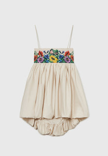 Vestido handmade beaded mini crema