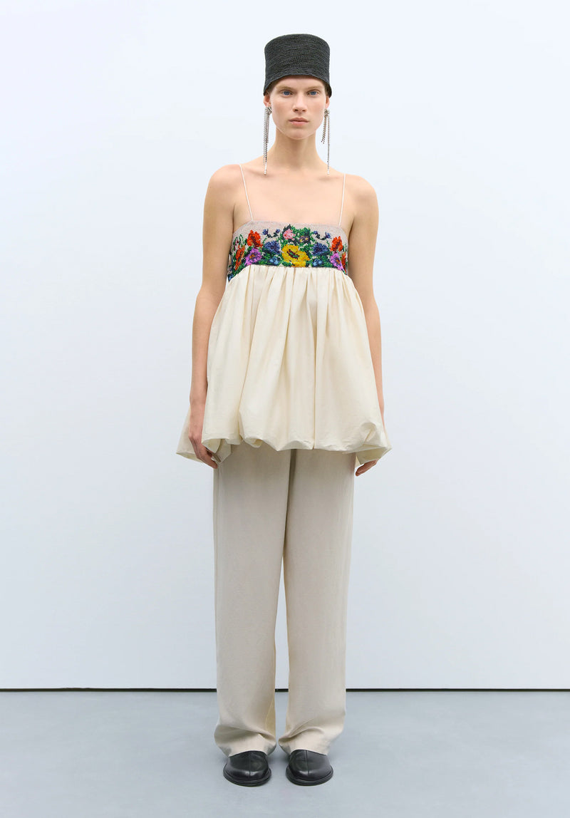 Vestido handmade beaded mini crema