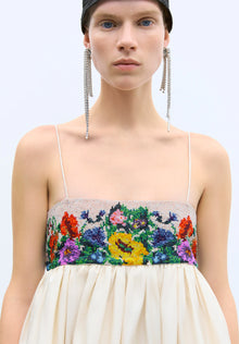 Vestido handmade beaded mini crema