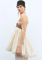 Vestido handmade beaded mini crema