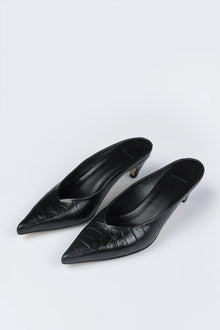Zapatos leather pointy mule crocodil