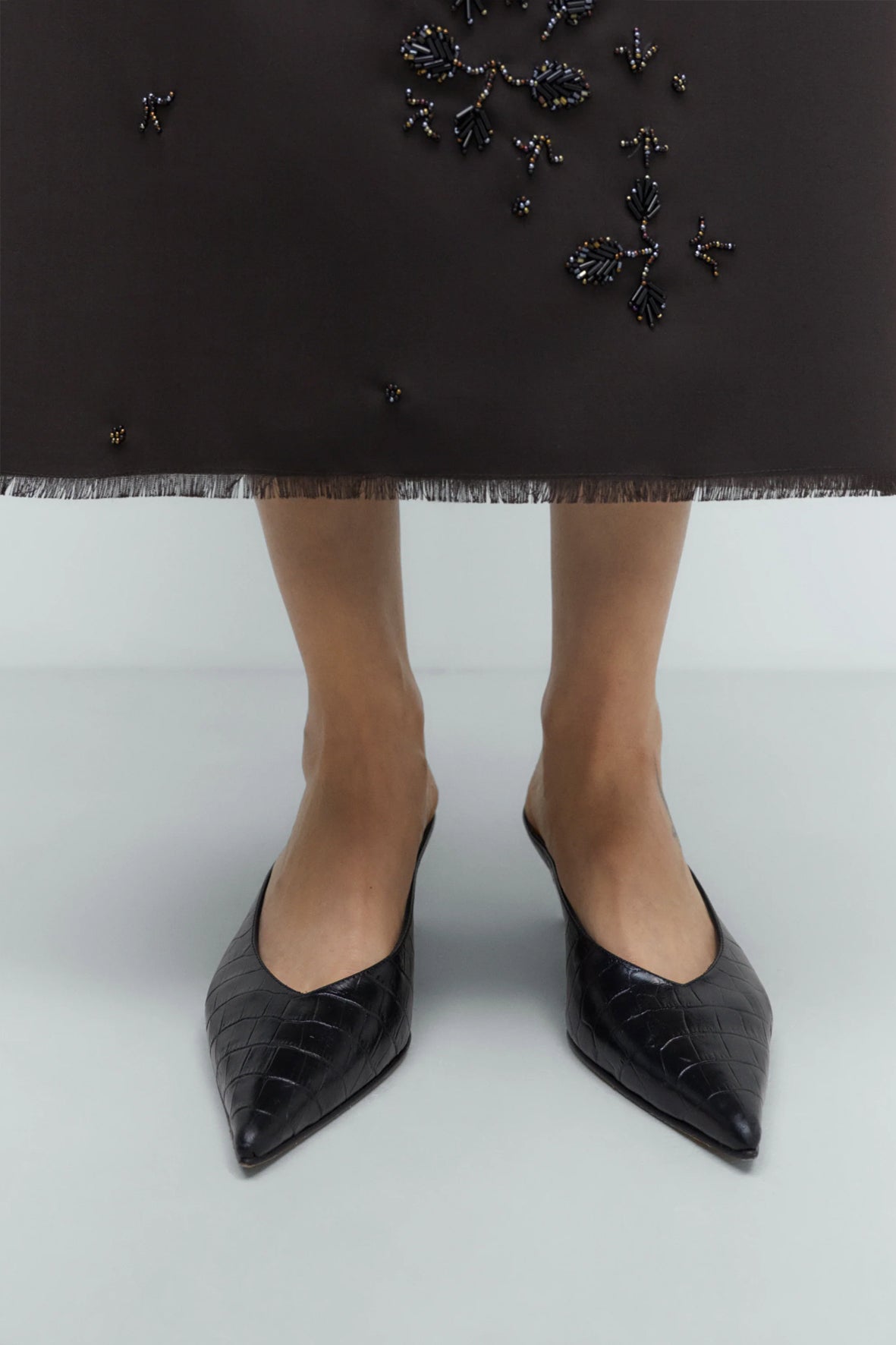 Zapatos leather pointy mule crocodil