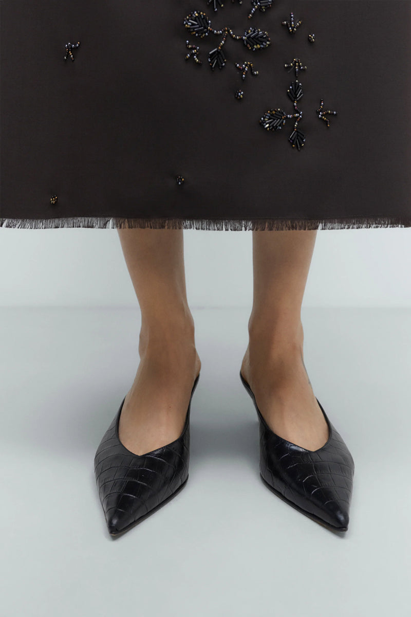 Zapatos leather pointy mule crocodil