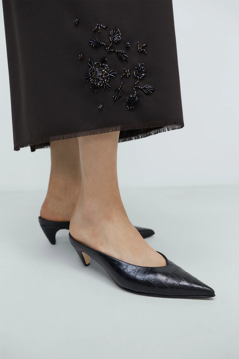 Zapatos leather pointy mule crocodil