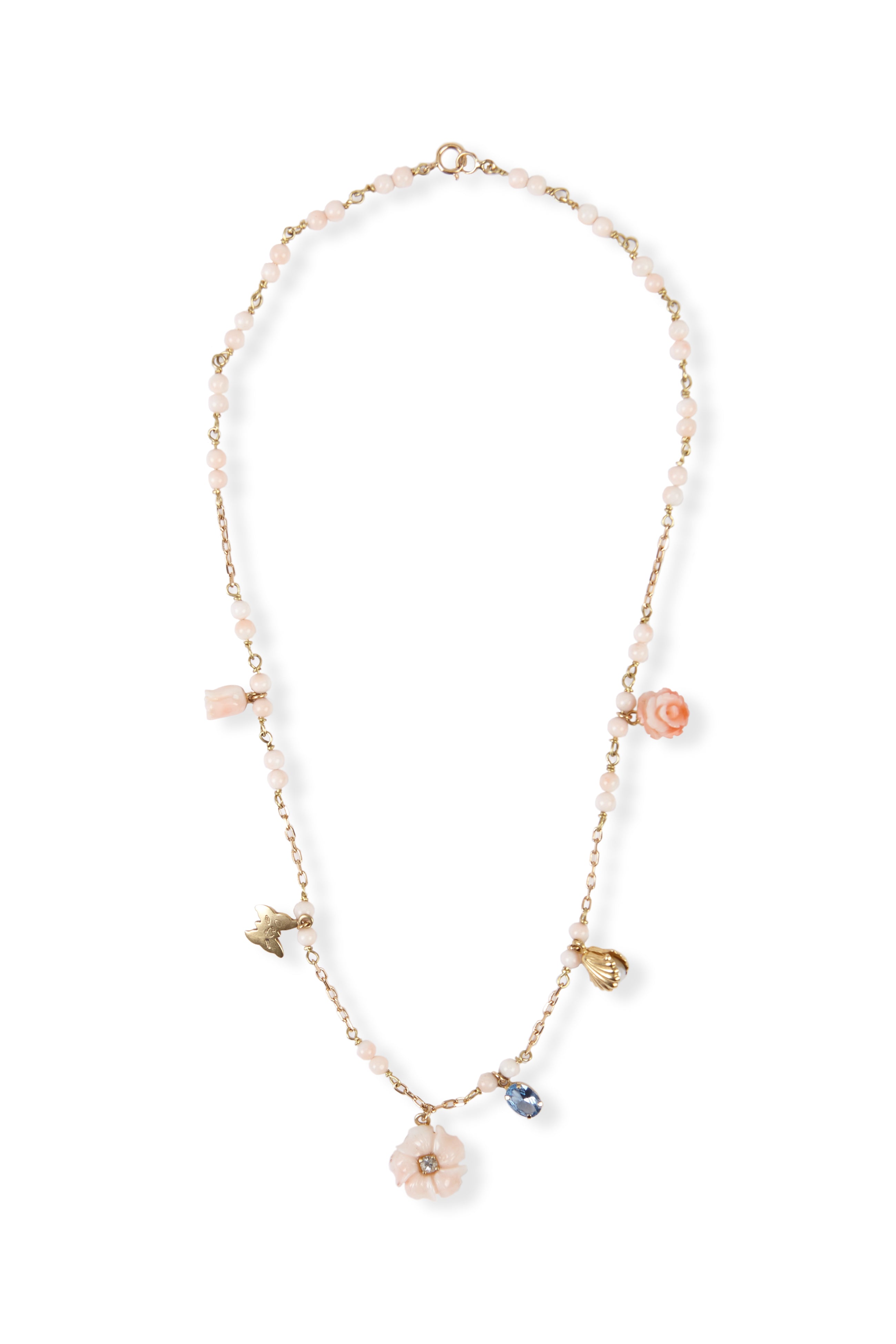Collar cadena y corales flores y concha