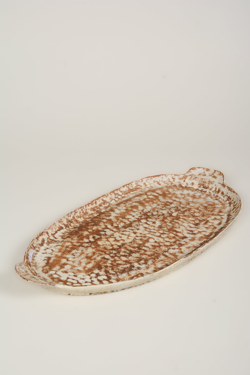 Elongated tray with round handles