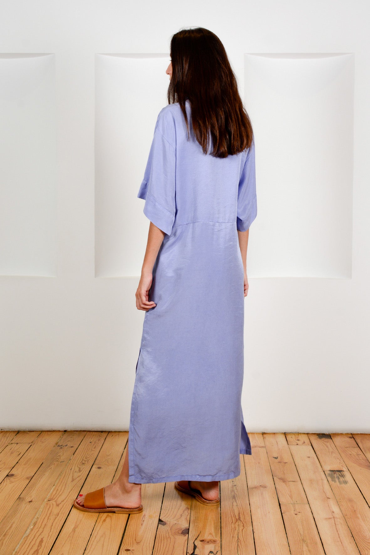 Vestido camisero manga corta largo