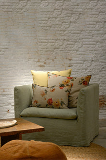 Green linen armchair