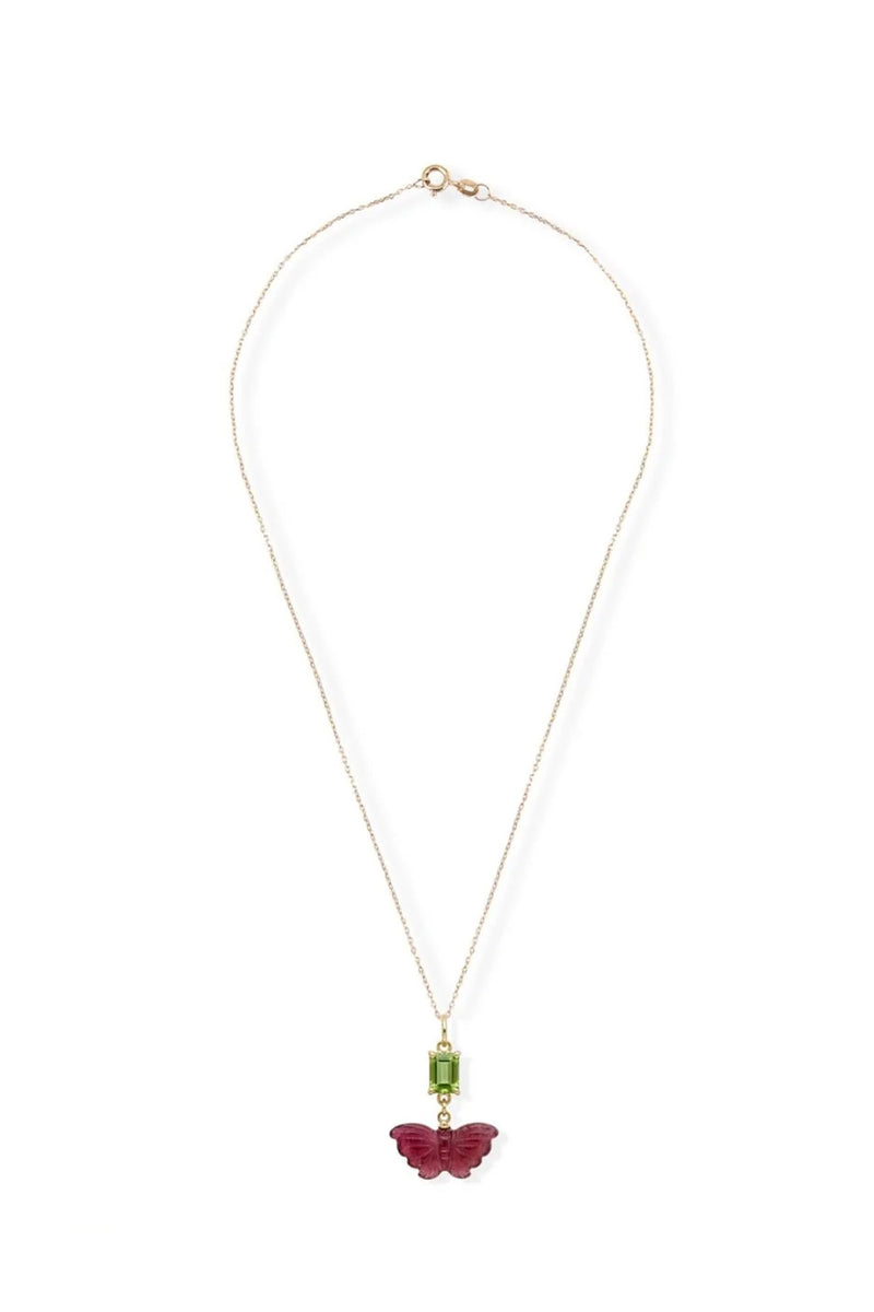 Collar mariposa turmalina y piedra peridoto