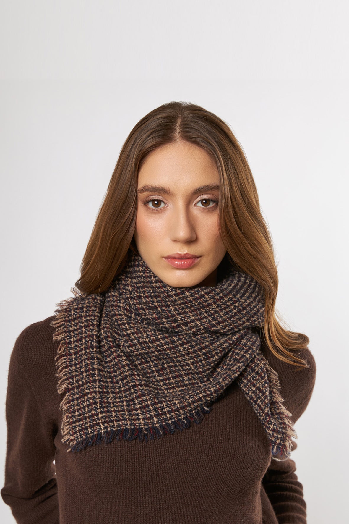 Foulard cuadros mini marrón