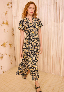 Vestido midi negro/dorado