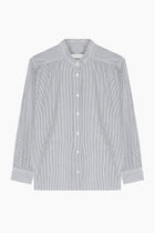 Mahogany collar shirt with a thousand stripes