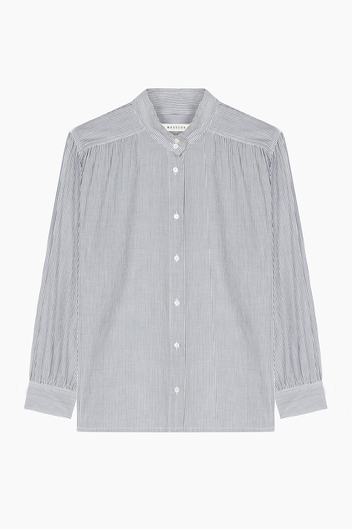 Mahogany collar shirt with a thousand stripes