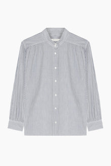 Mahogany collar shirt with a thousand stripes