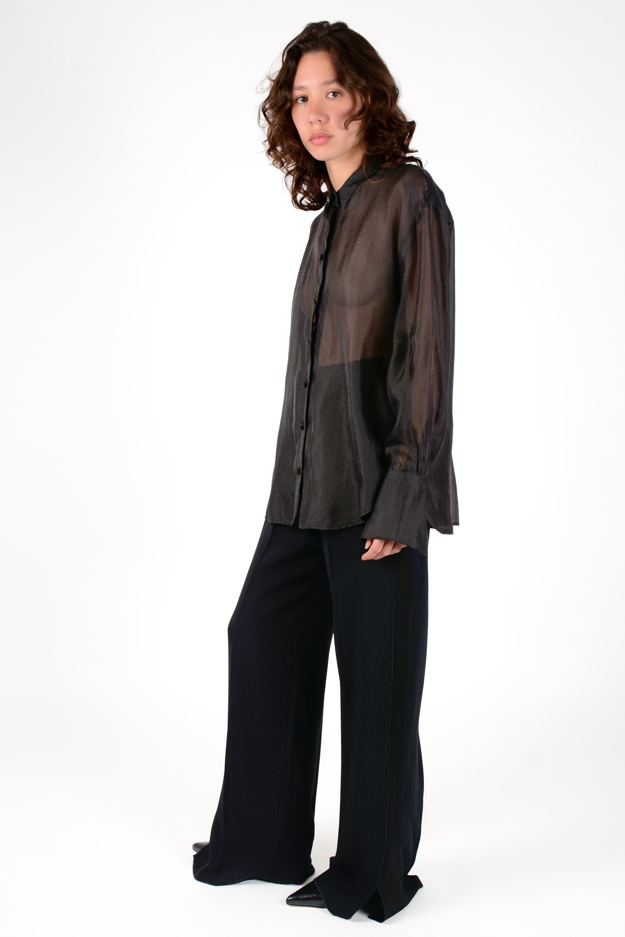 Pantalón recto cinta raso lateral