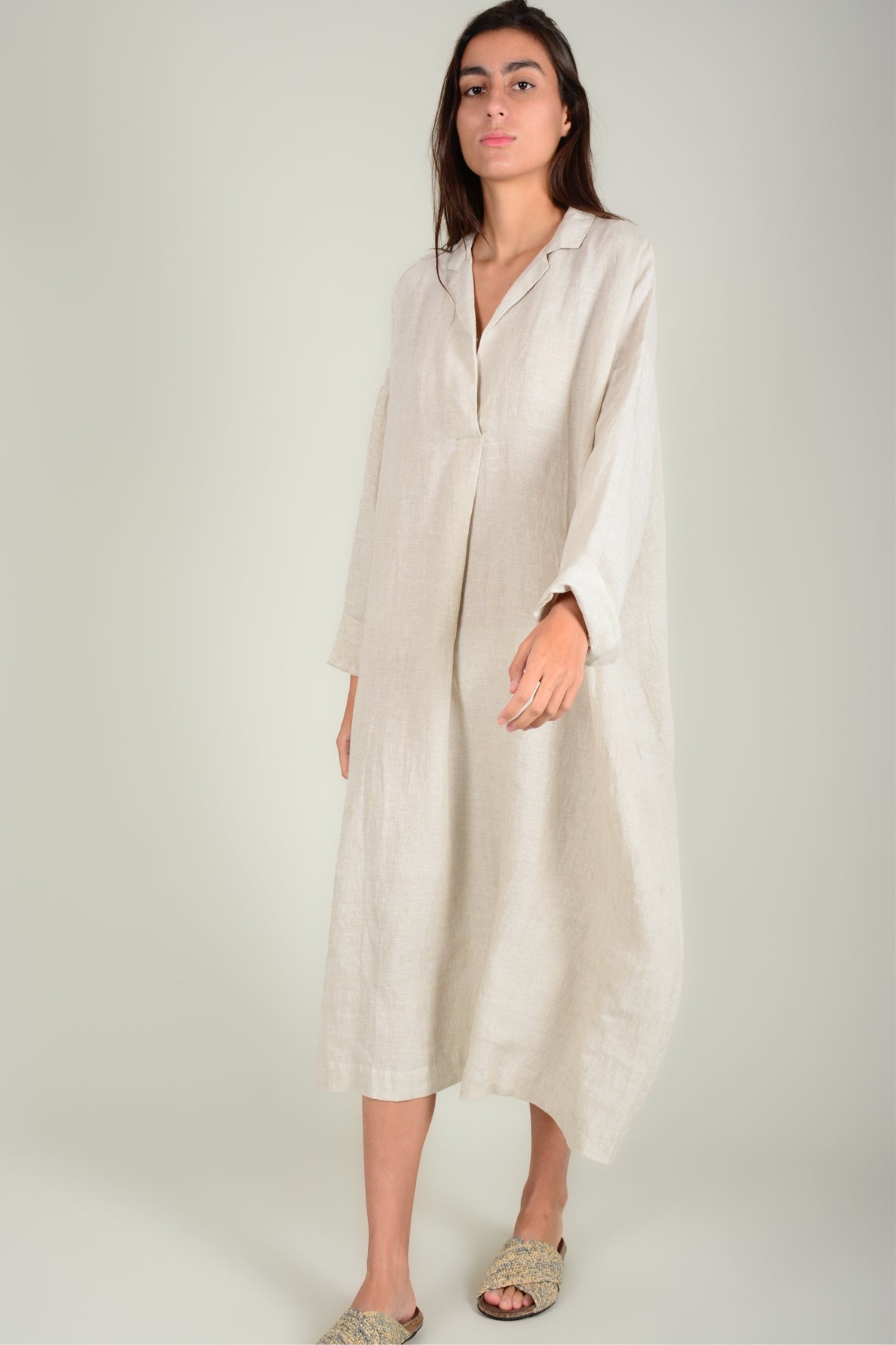 Vestido oversize lino manga larga