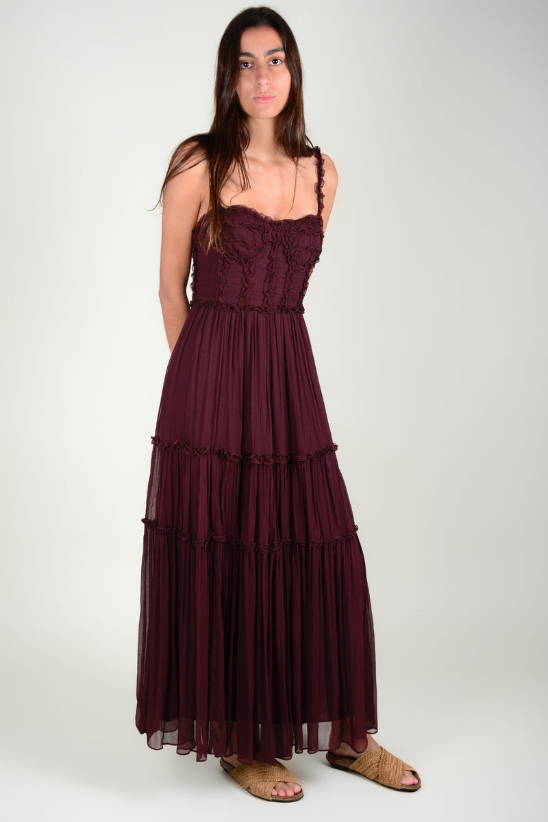 Vestido tirantes seda body plisado