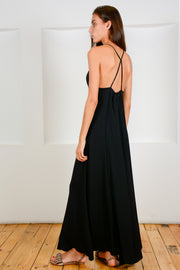 Vestido crepe liso tirante fino