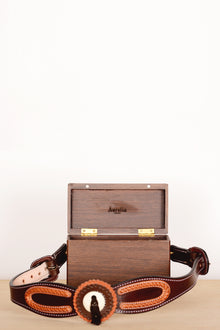 Walnut box bag with leather strap