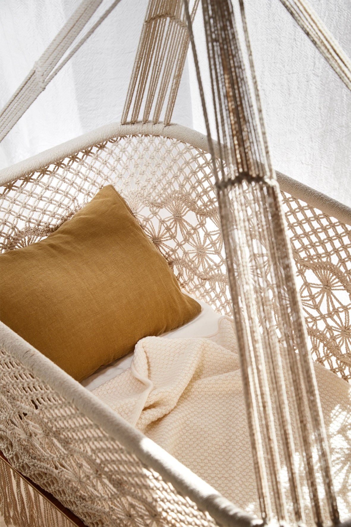 Light caramel washed linen cushion