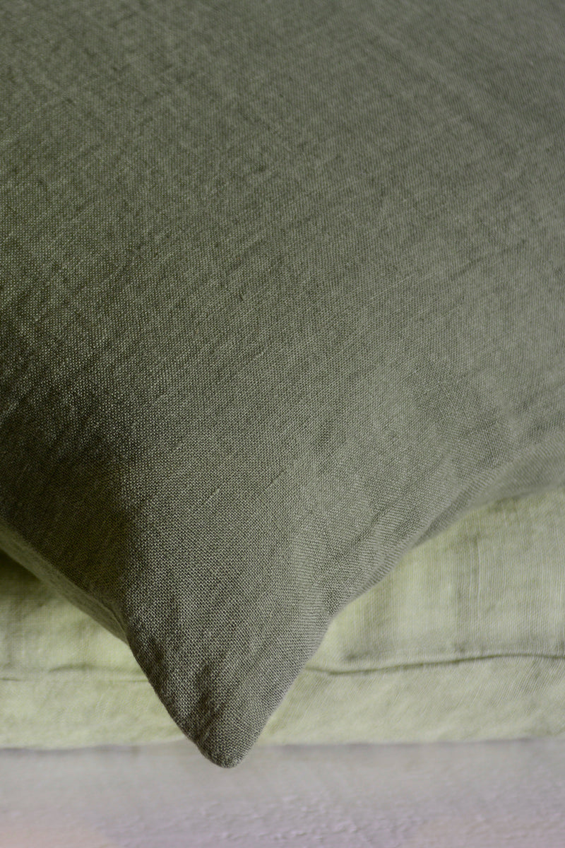 Khaki washed linen cushion